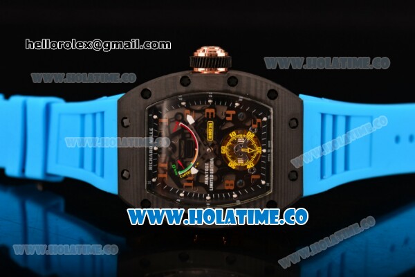 Richard Mille Jean Todt Limited Edition RM 036 Asia Seagull SH Automatic Carbon Fiber Case with Skelton Dial Arabic Numeral Markers and Blue Rubber Strap - Click Image to Close